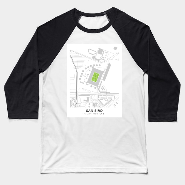 San Siro Map Design Baseball T-Shirt by TopFootballStadiums